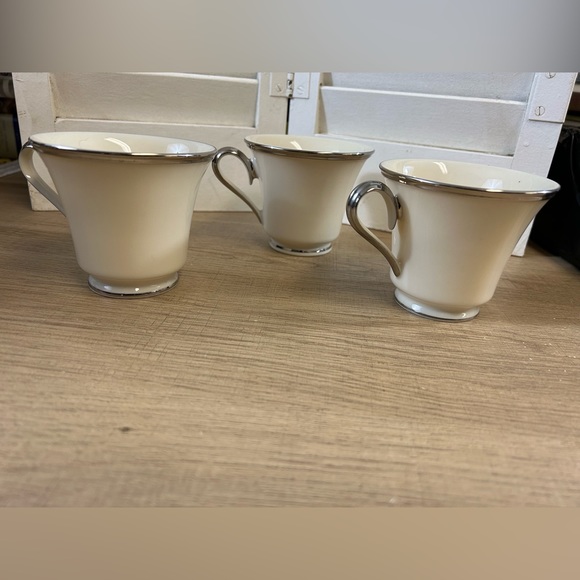 Footed Cup Solitaire by LENOX Platinum Teacup Coffee Set of 3 Vintage Elegant - Picture 2 of 14